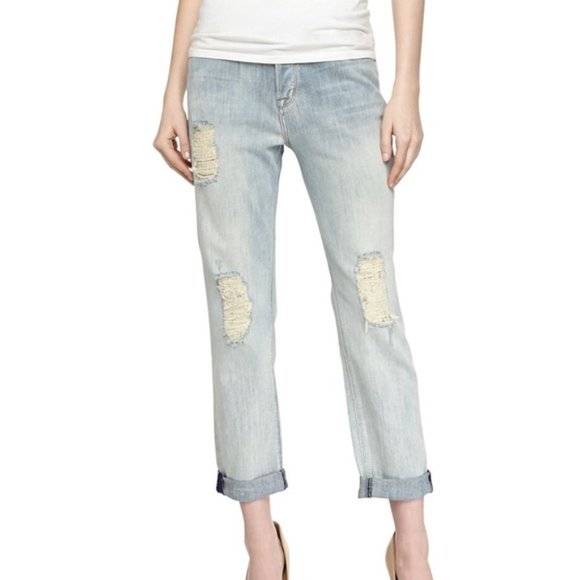 Hudson Jeans Denim - Hudson Leigh Boyfriend Fit Distressed Mid Rise Button Fly Jeans Light Wash | 26